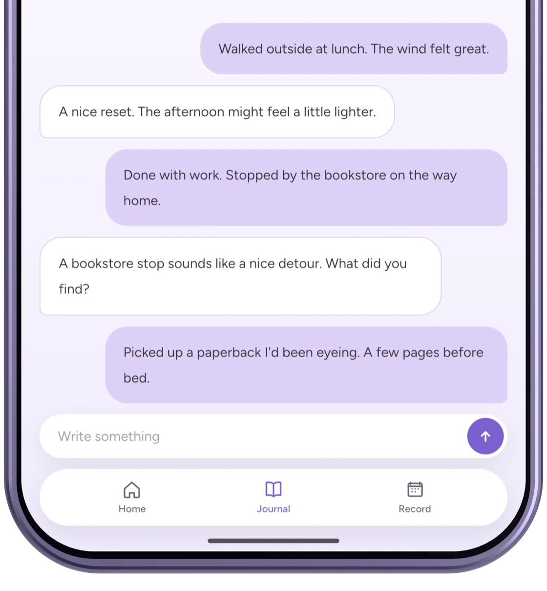 The Emopi Diary writing screen, where AI replies to each short note